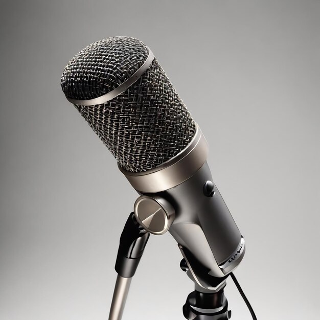 Zwarte en zilveren microfoon op een witte achtergrond