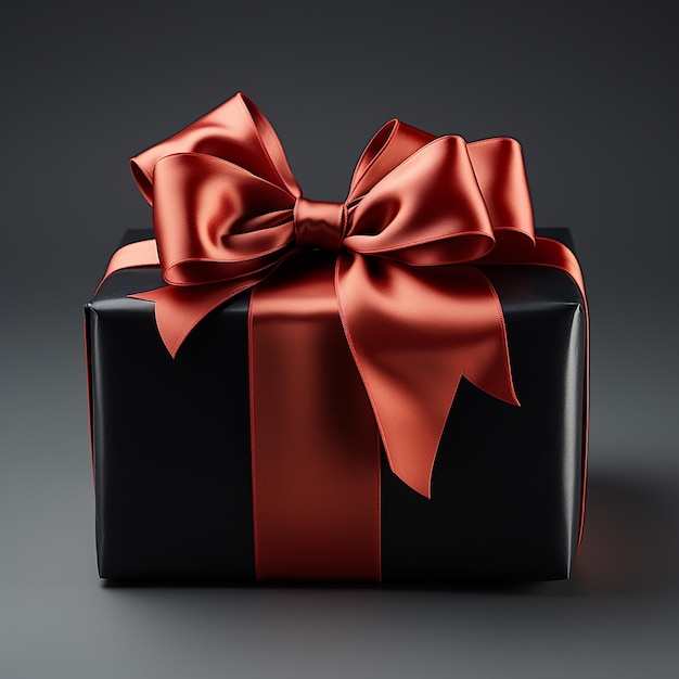Foto zwarte geschenkkist met rood lint op witte achtergrondcopie en tekstruimte