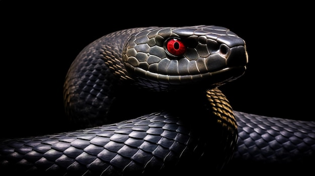Zwarte gevaarlijke giftige slang op donkere achtergrond