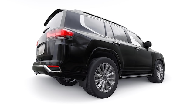 Zwarte grote familie zevenzitter premium SUV op een witte geïsoleerde achtergrond 3d illustratie