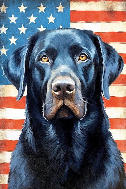 zwarte hond met USA achtergrond
