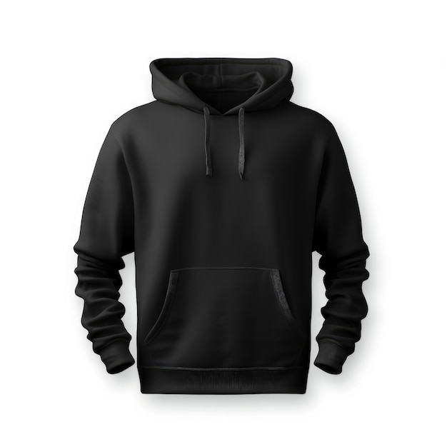 Zwarte hoodie sweatshirt met een kap en lange mouwen op witte achtergrond