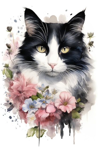 Zwarte kat clipart huisdier zwarte kat aquarel illustratie