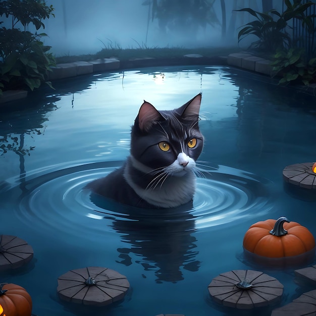 Zwarte Kat Halloween Ai Generatief