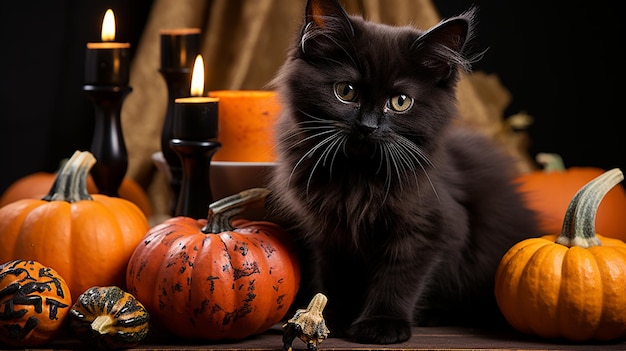 Foto zwarte kat halloween behang