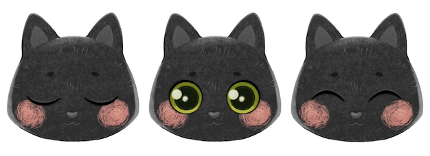 Zwarte kat hoofd Set van schattige kitten portret personage emoties frames voor animatie