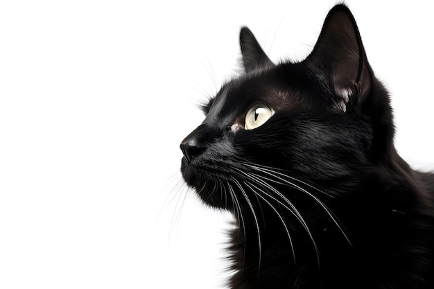 Zwarte kat met een gewone witte achtergrond en copyspace
