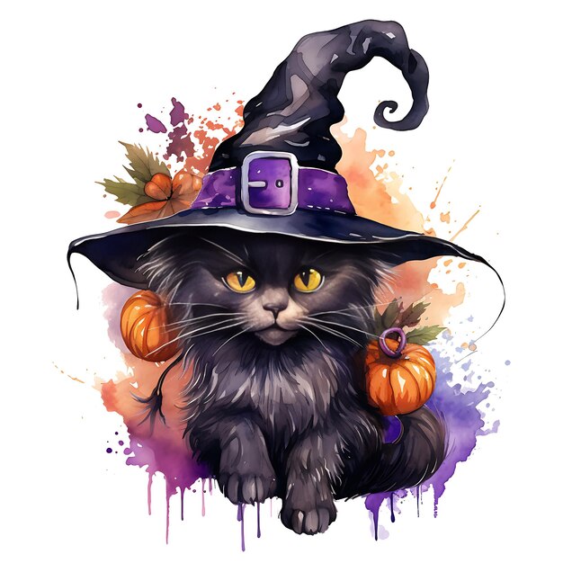 Zwarte kat met pompoenen Halloween illustratie