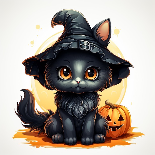 Zwarte kat met pompoenen Halloween illustratie