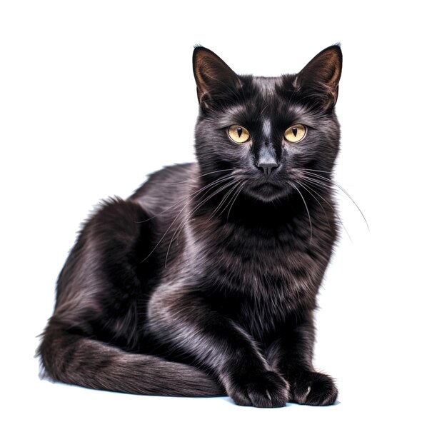 Zwarte kat op een geïsoleerde witte achtergrond