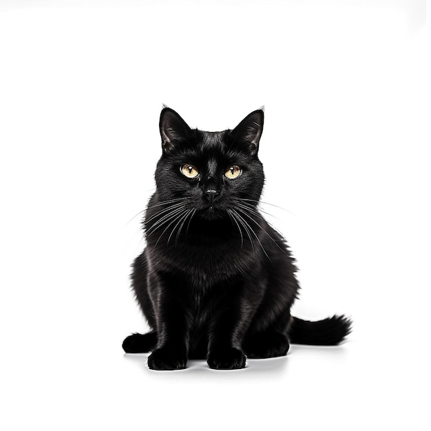 Zwarte kat op witte achtergrond