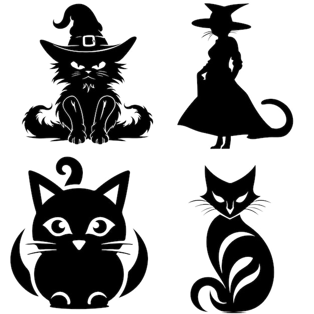 Zwarte katten silhouetten ingesteld voor halloween katten vormen geïsoleerd op witte achtergrond stock vector