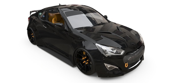 Zwarte kleine sportwagencoupé. 3D-rendering.