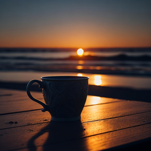 Foto zwarte koffie op de zee generatieve ai