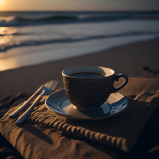 Zwarte koffie op de zee Generatieve AI