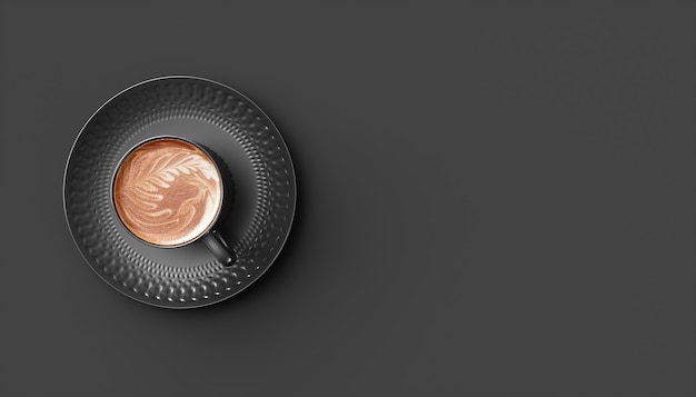 Zwarte kop koffie op een zwarte achtergrond, 3d illustratie