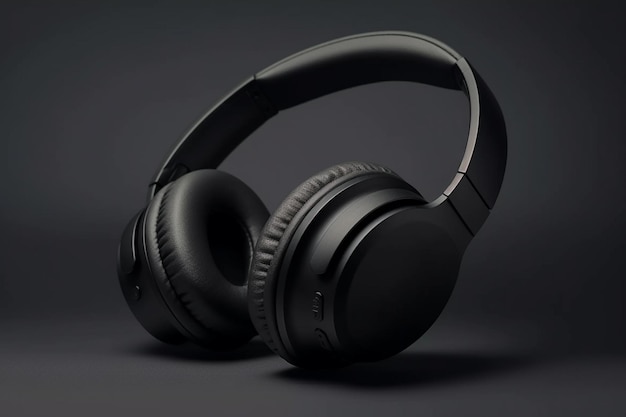 Zwarte koptelefoon op een donkere achtergrond Muziek concept 3D-rendering