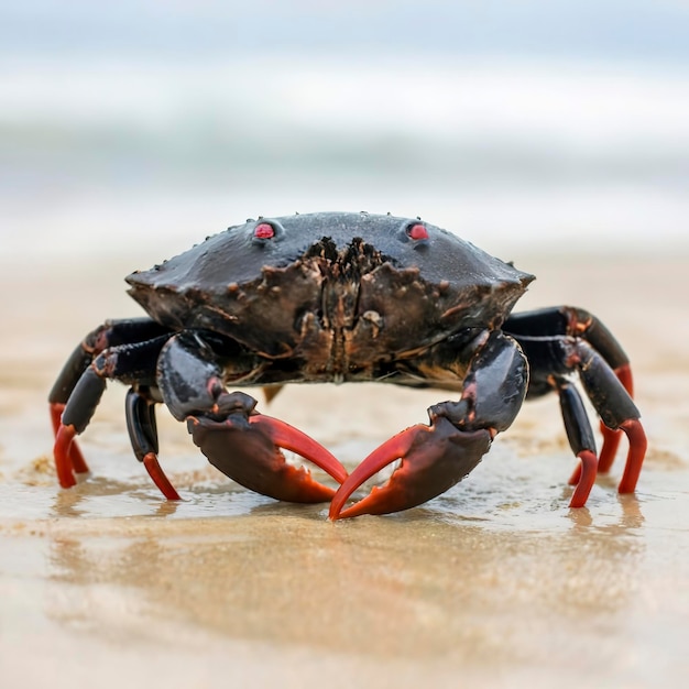 Foto zwarte krab of gezaagde modderkrab