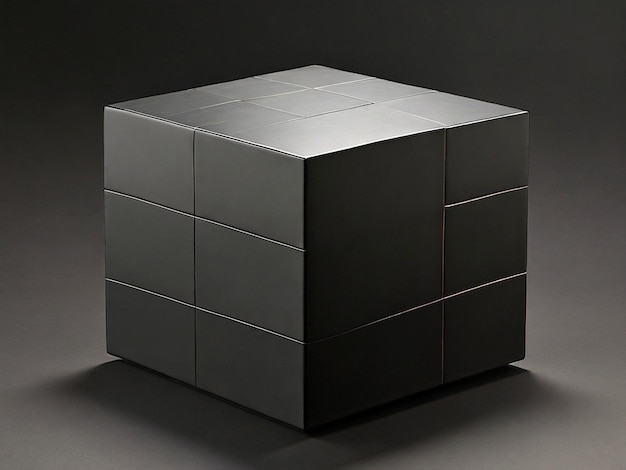 Zwarte kubus op een grijze achtergrond 3D-weergave 3D-illustratie