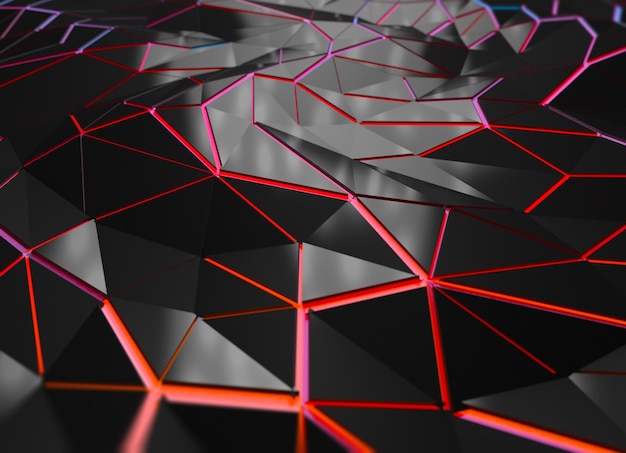 Zwarte lage veelhoekige achtergrond met rode verlichting 3d illustratie