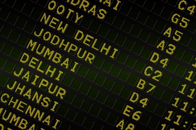 Zwarte luchthaven vertrekbord voor India