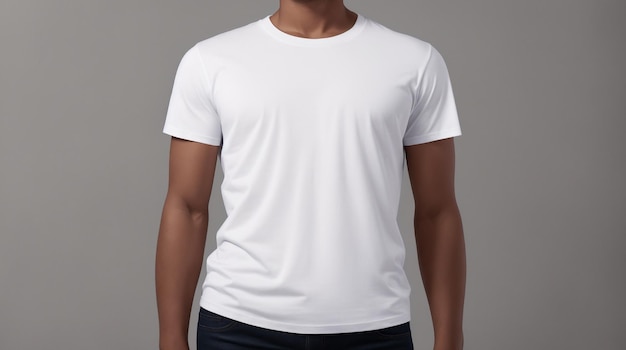 Zwarte man met wit t-shirt model vooraanzicht mockup