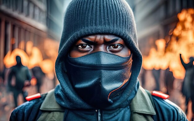 Foto zwarte mannen protesteren burgerlijk protest gezichten in balaclavas creatief