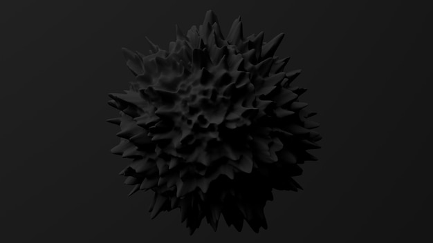 Zwarte misvormde bol, zwarte achtergrond. De abstracte zwart-wit 3d illustratie, geeft terug.