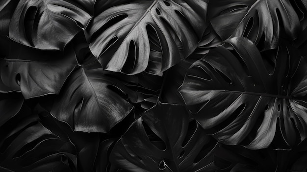 Zwarte Monstera Botanische achtergrond Donkere decoratieve behangpapier met botanische bladeren voor het versieren van de spa