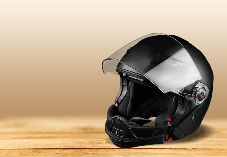 Foto zwarte motorhelm