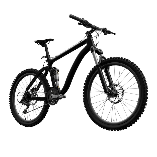 Zwarte mountainbike op een afgelegen witte achtergrond 3d-rendering