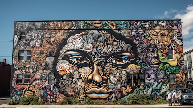 Zwarte muralisten creëren openbare kunst die de diversiteit en rijkdom van hun gemeenschappen weerspiegelt, gegenereerd door AI