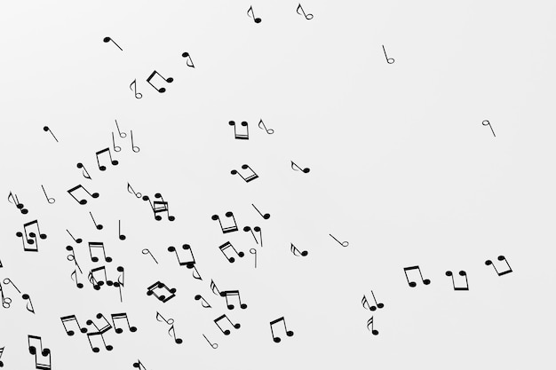 Zwarte muzieknoten met witte achtergrond 3D-weergave Computer digitale tekening