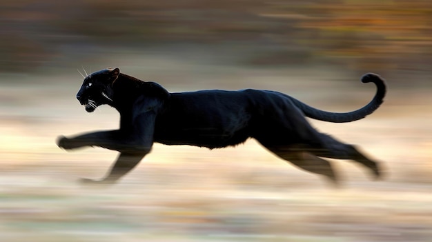 Foto zwarte panter in een snelle beweging een vage kracht