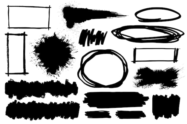 Zwarte penseel grafisch element png sticker set