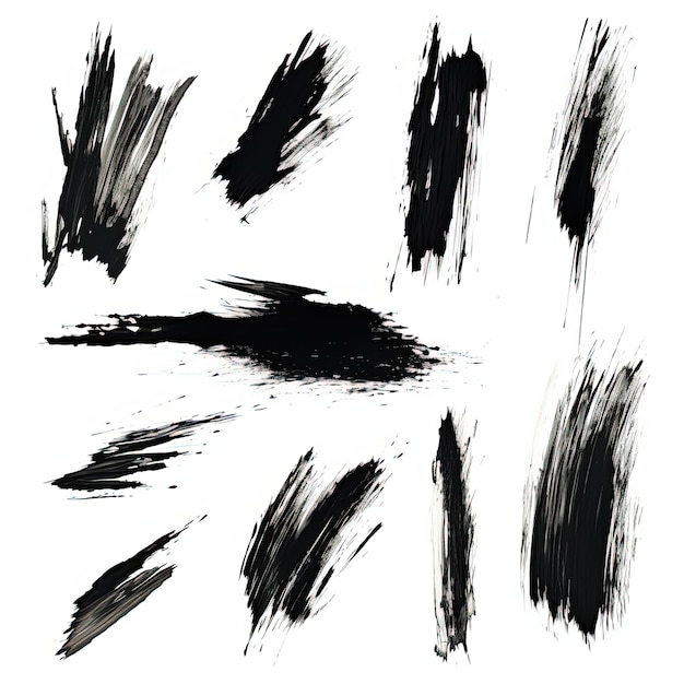 zwarte penseelstreek lijnverzameling van individuele slagen op witte achtergrond