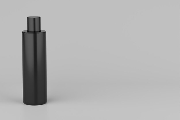 Zwarte plastic shampoo douchegel huid tonic meerdere drijvende cosmetische fles mockup 3D-rendering