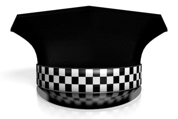 Foto zwarte politiepet met geruite streep op witte achtergrond 3d illustratie