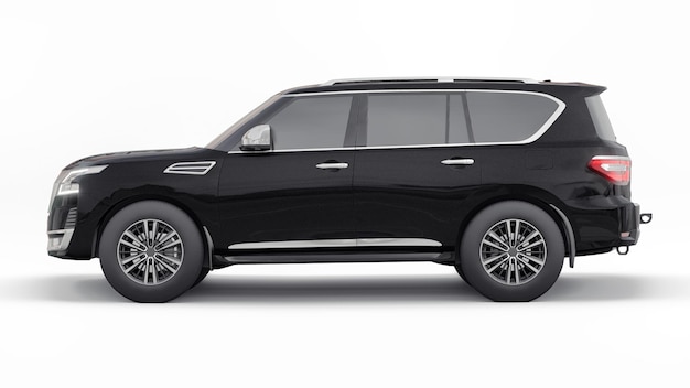 Zwarte Premium Familie SUV auto geïsoleerd op een witte achtergrond 3D-rendering