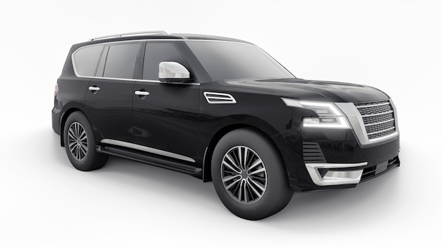 Zwarte Premium Familie SUV auto geïsoleerd op een witte achtergrond 3D-rendering