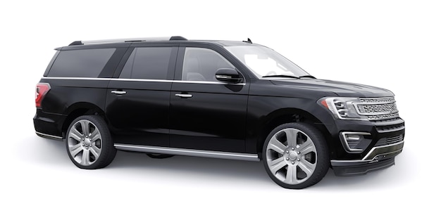 Zwarte Premium Familie SUV geïsoleerd op een witte achtergrond 3D-rendering
