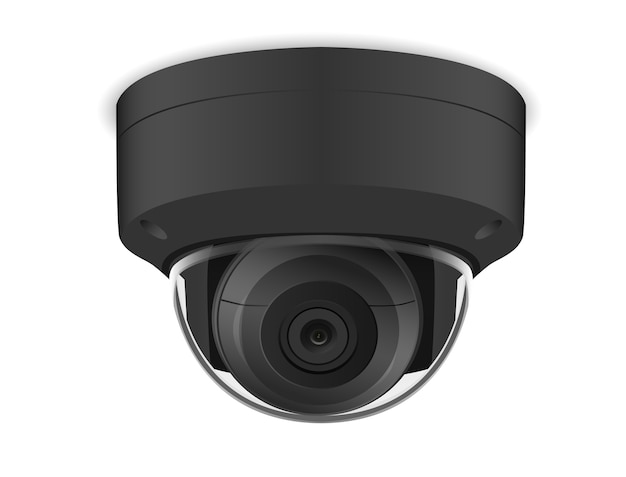 Zwarte ronde CCTV-camera op witte achtergrond