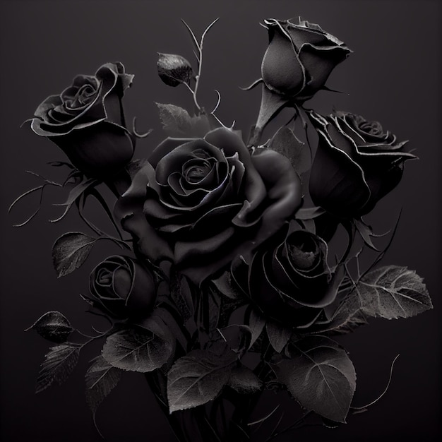 Zwarte roos bloem close-up donkere rozen achtergrond Generatieve AI