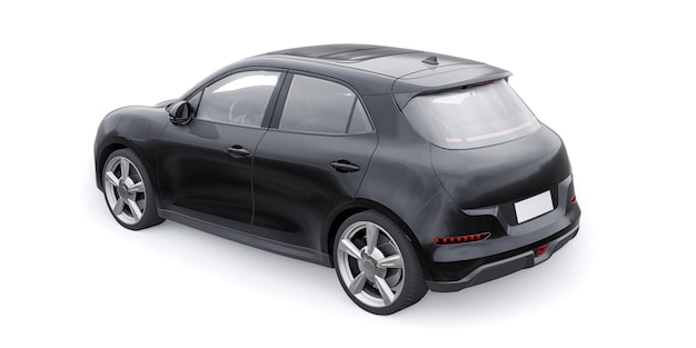 Zwarte schattige kleine elektrische hatchback auto 3D illustratie