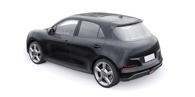 Zwarte schattige kleine elektrische hatchback auto 3d illustratie