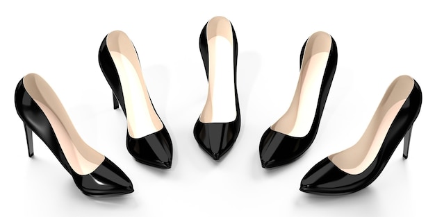 Zwarte schoenen met hoge hakken geïsoleerd op een witte achtergrond