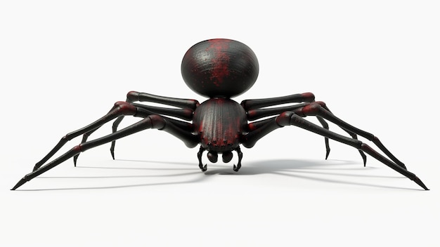 Zwarte spin die lichaam toont. geschikt voor horror-, halloween-, spinachtige en insectenthema's. 3D illustratie met witte achtergrond.