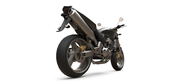 Zwarte stedelijke sport tweezitter motorfiets op een witte achtergrond. 3D-afbeelding.