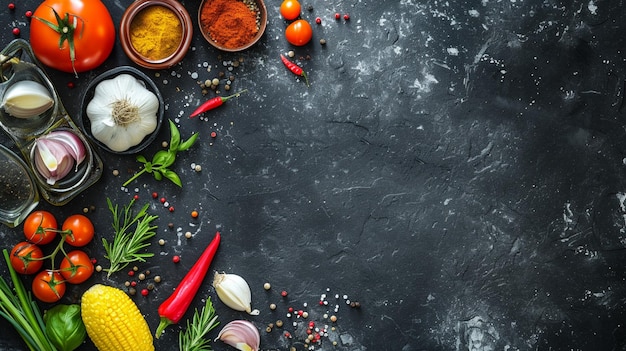 Foto zwarte stenen achtergrond voor het koken gewassen en groenten generatieve ai