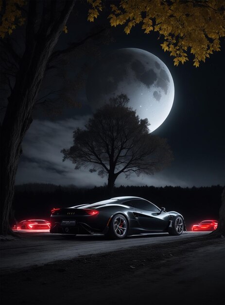 Foto zwarte supercar in de nacht